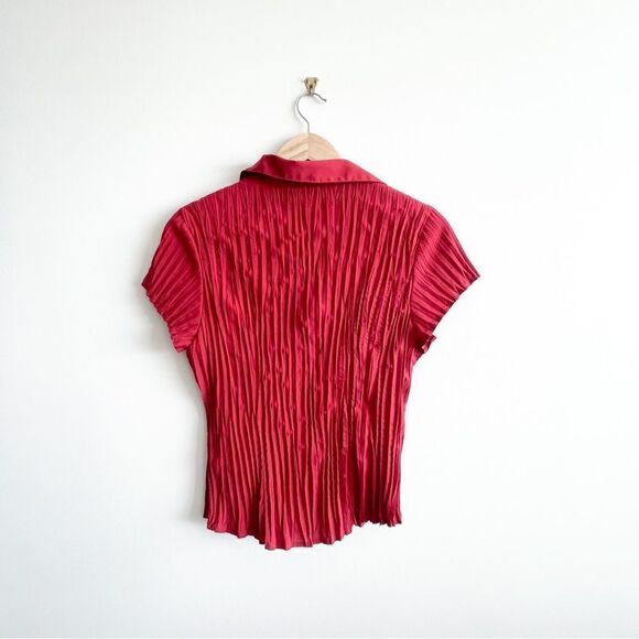 Apt. 9 Short Sleeved Pleated Red Blouse Women's M Petite - Picture 2 of 7
